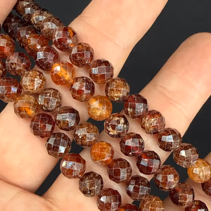 Hessonite Garnet Dizi Faset 6mm - Orijinal Şifalı Kristal - Görsel 1