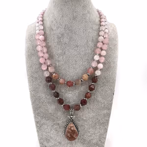 Pembe Kuvars / Çilek Kuvars Kolye Druze Uç (Gümüş) - Orijinal Şifalı Kristal - Görsel 2