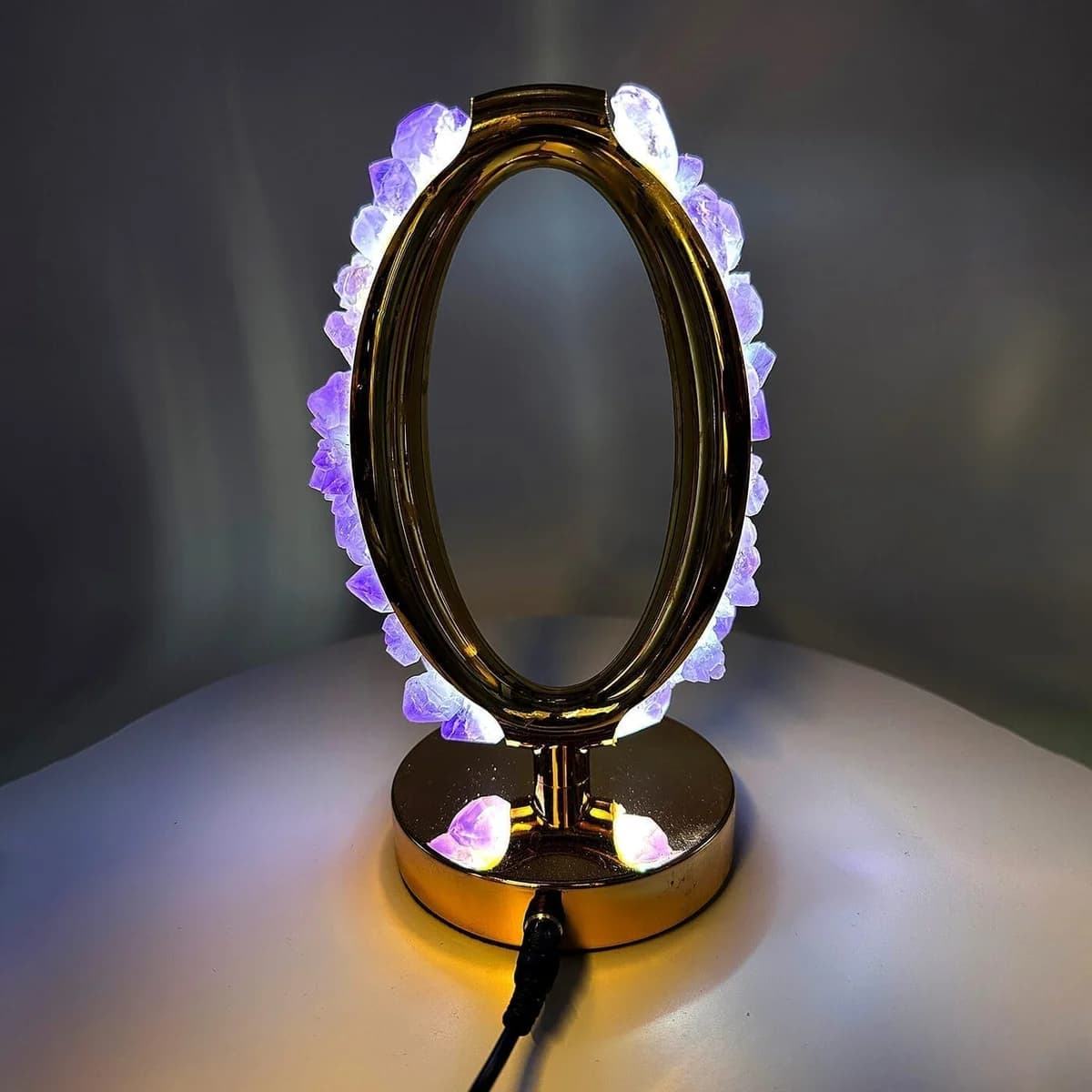 Ametist Gold Standlı Gece Lambası Orijinal Kristal Detay Görseli 3
