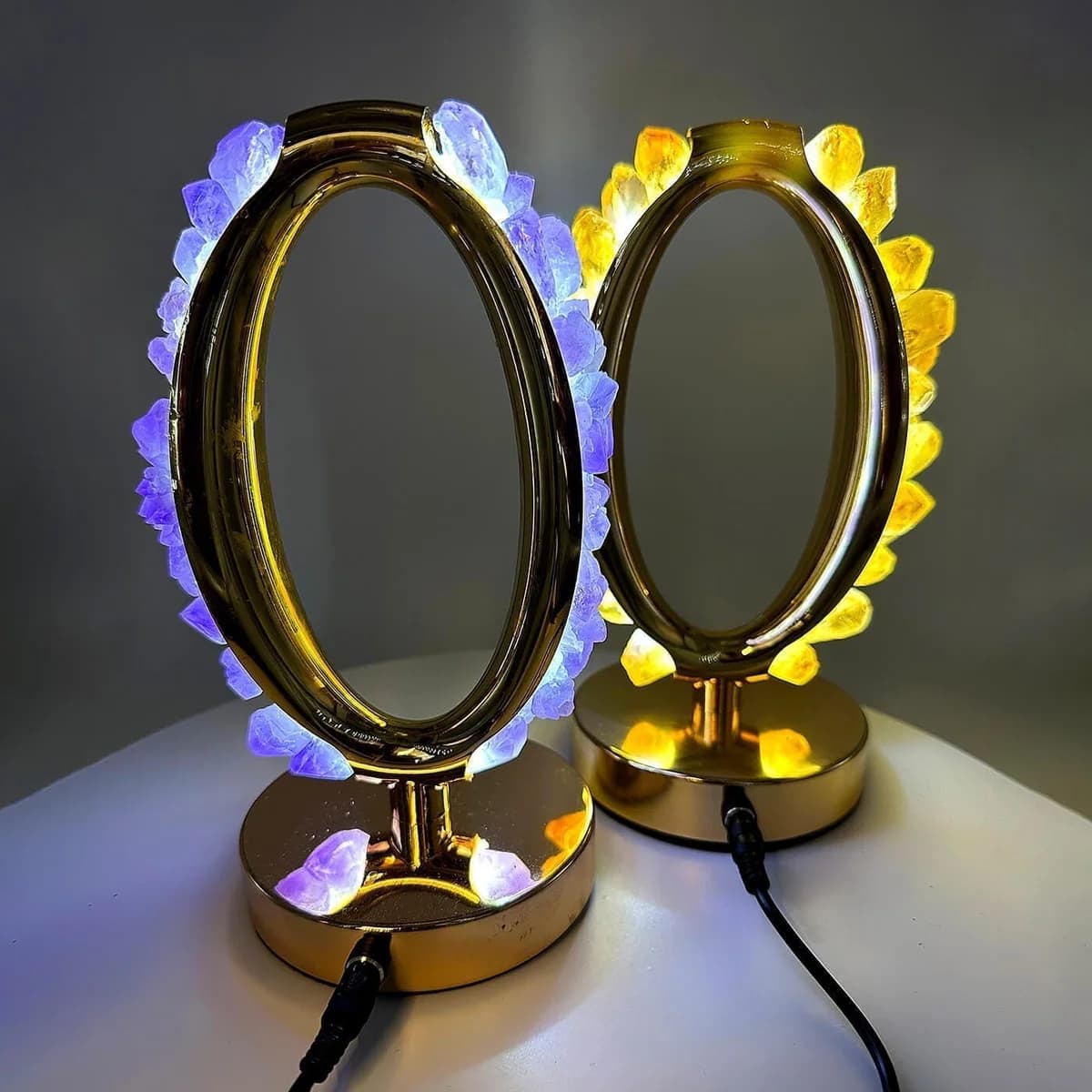 Ametist Gold Standlı Gece Lambası Orijinal Kristal Detay Görseli 4