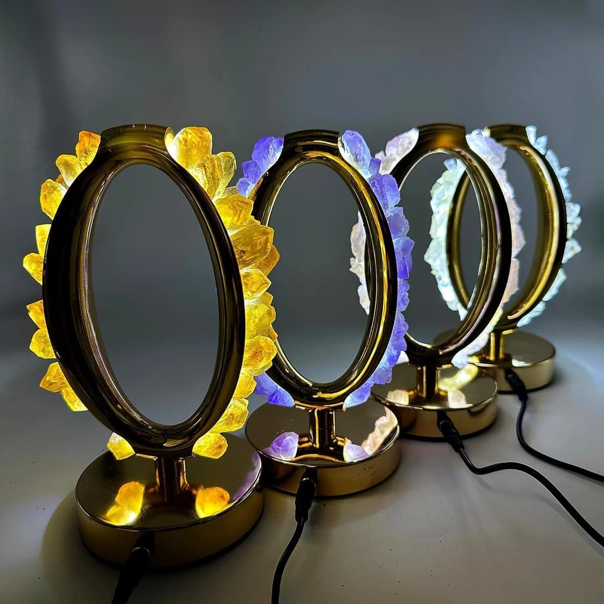 Ametist Gold Standlı Gece Lambası Orijinal Kristal Detay Görseli 5