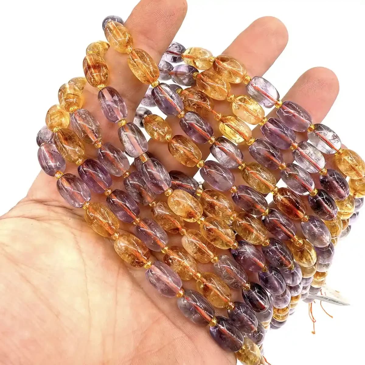 Ametist / Sitrin Arpa Dizi 8x11mm - Orijinal Şifalı Kristal - Görsel 1
