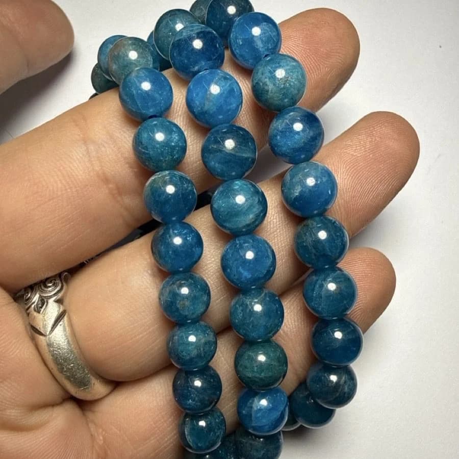 Blue Apatit Bileklik 8 mm - Orijinal Şifalı Kristal - Görsel 1