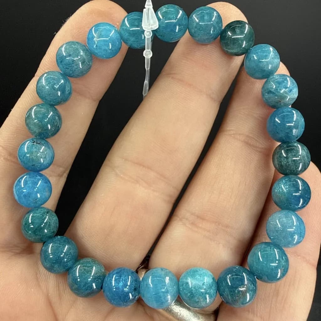 Blue Apatit Bileklik 8mm - Orijinal Doğal Taş ve Şifa Kristali Görsel 1