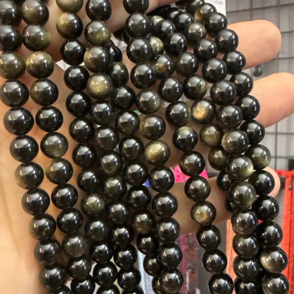 Gold Obsidiyen Dizi 8mm - Orijinal Doğal Taş ve Şifa Kristali Görsel 1
