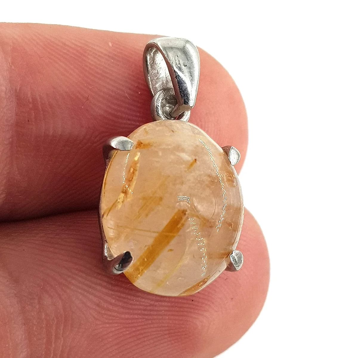 Gold Rutil Kuvars Kolye Ucu (Gümüş) Orijinal Kristal Detay Görseli 2
