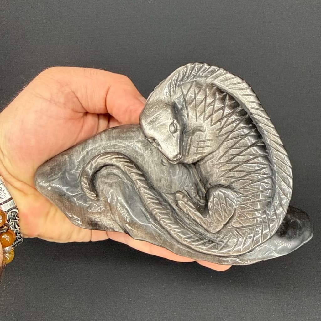 Kertenkele Silver Obsidiyen Obje - Orijinal Doğal Taş ve Şifa Kristali Görsel 1