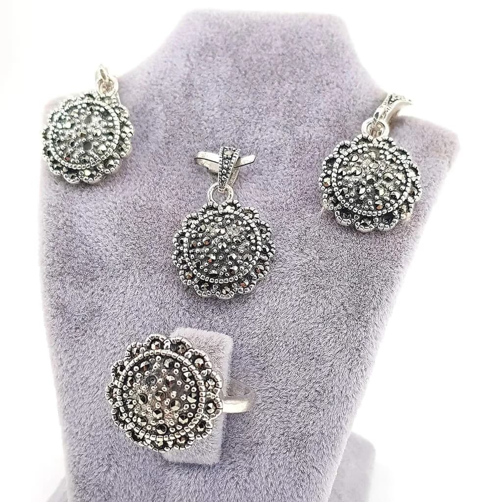 Markazit Set (Gümüş) - Orijinal Doğal Taş ve Şifa Kristali Görsel 1