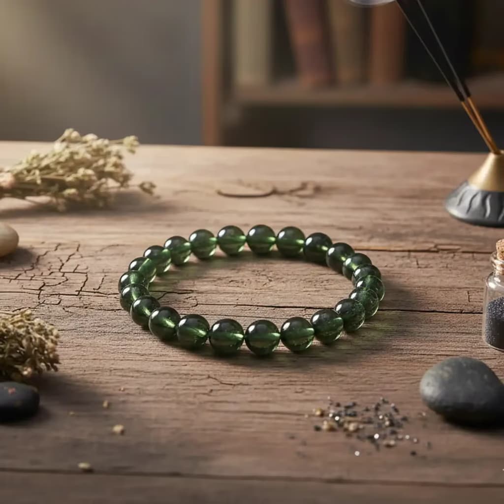 Moldovit Bileklik 8mm - Orijinal Doğal Taş ve Şifa Kristali Görsel 1