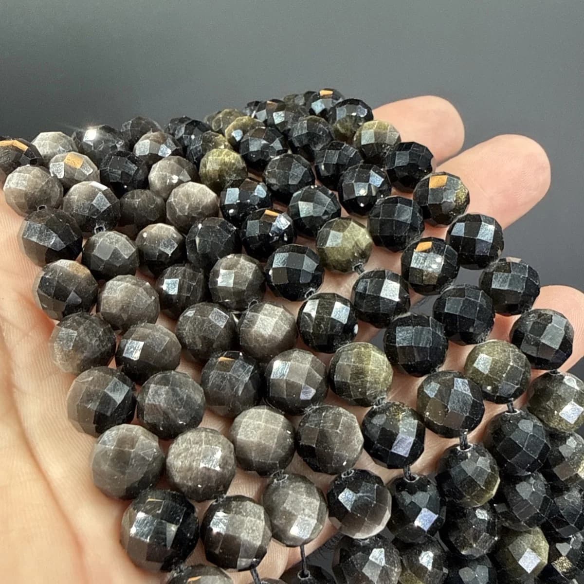 Obsidiyen Dizi Faset 10 mm - Orijinal Şifalı Kristal - Görsel 1
