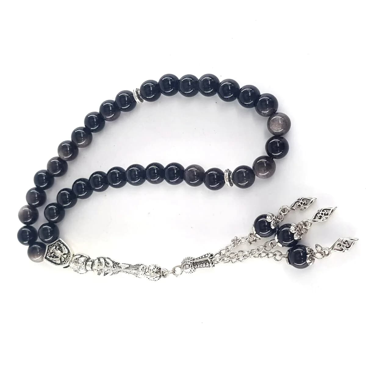 Obsidyen Doğaltaş Tesbih 8mm - Orijinal Şifalı Kristal - Görsel 1