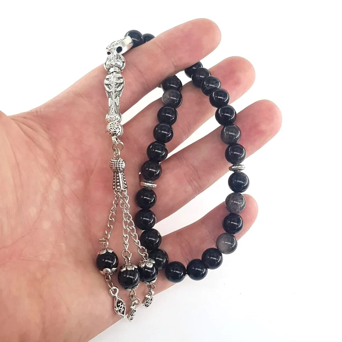 Obsidyen Doğaltaş Tesbih 8mm Orijinal Kristal Detay Görseli 2