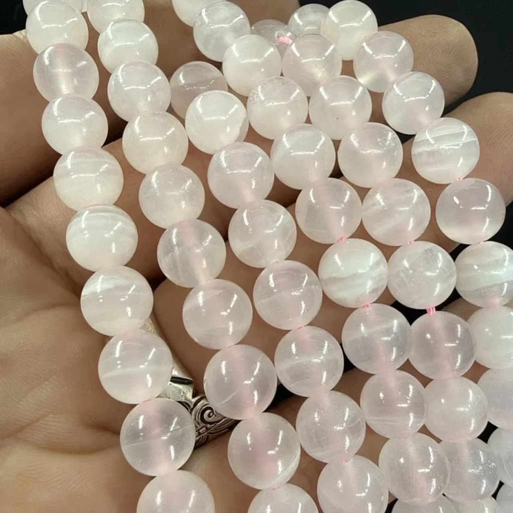 Pembe Kalsit Dizi 8 mm - Orijinal Doğal Taş ve Şifa Kristali Görsel 1