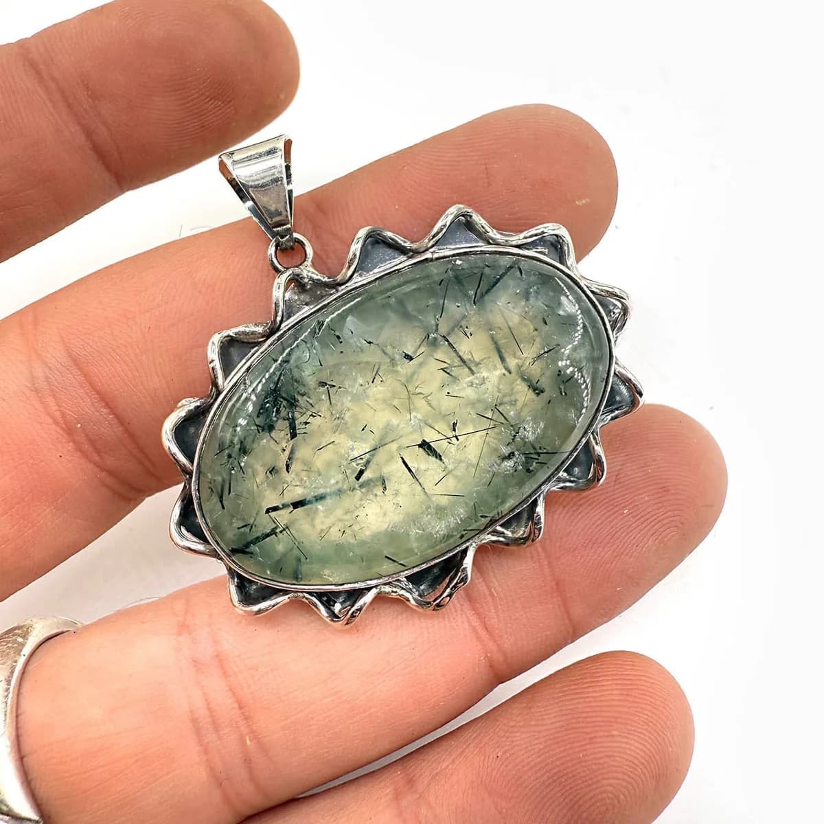 Prehnite Kolye Ucu Gümüş