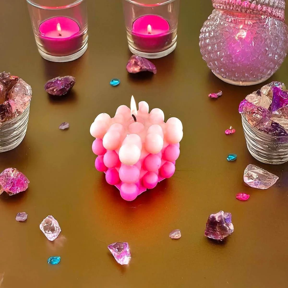 Premium Esanslı Aşk Köpüğü Mum Beyaz/Pembe Orijinal Kristal Detay Görseli 2
