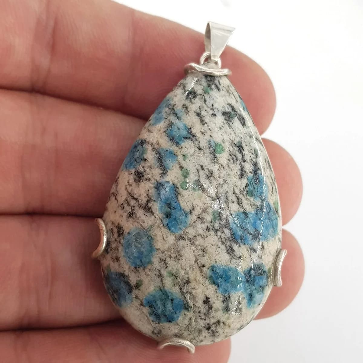 Blue Azurit Kolye Ucu (Gümüş) Orijinal Kristal Detay Görseli 2
