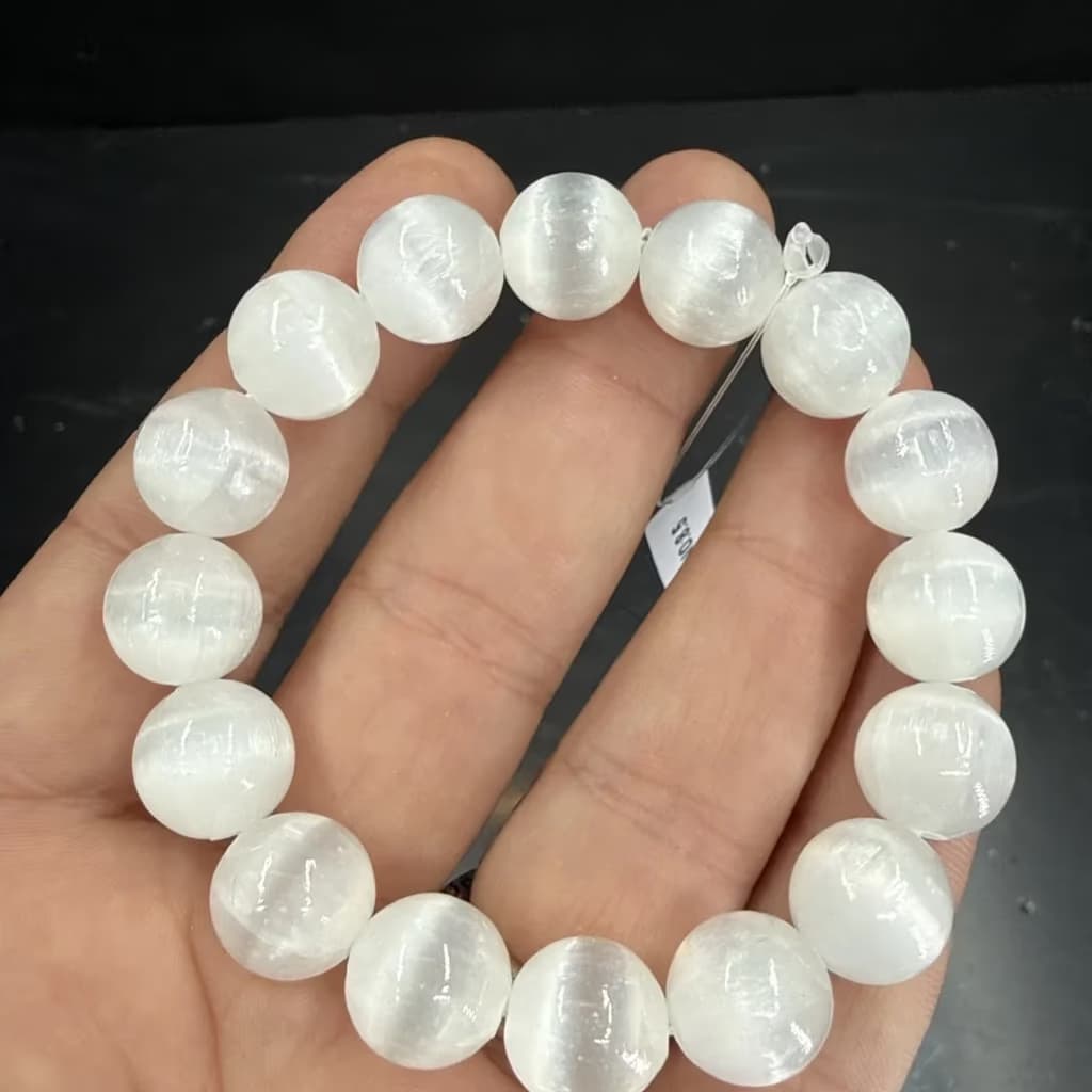 Selenit Bileklik 12mm - Orijinal Doğal Taş ve Şifa Kristali Görsel 1