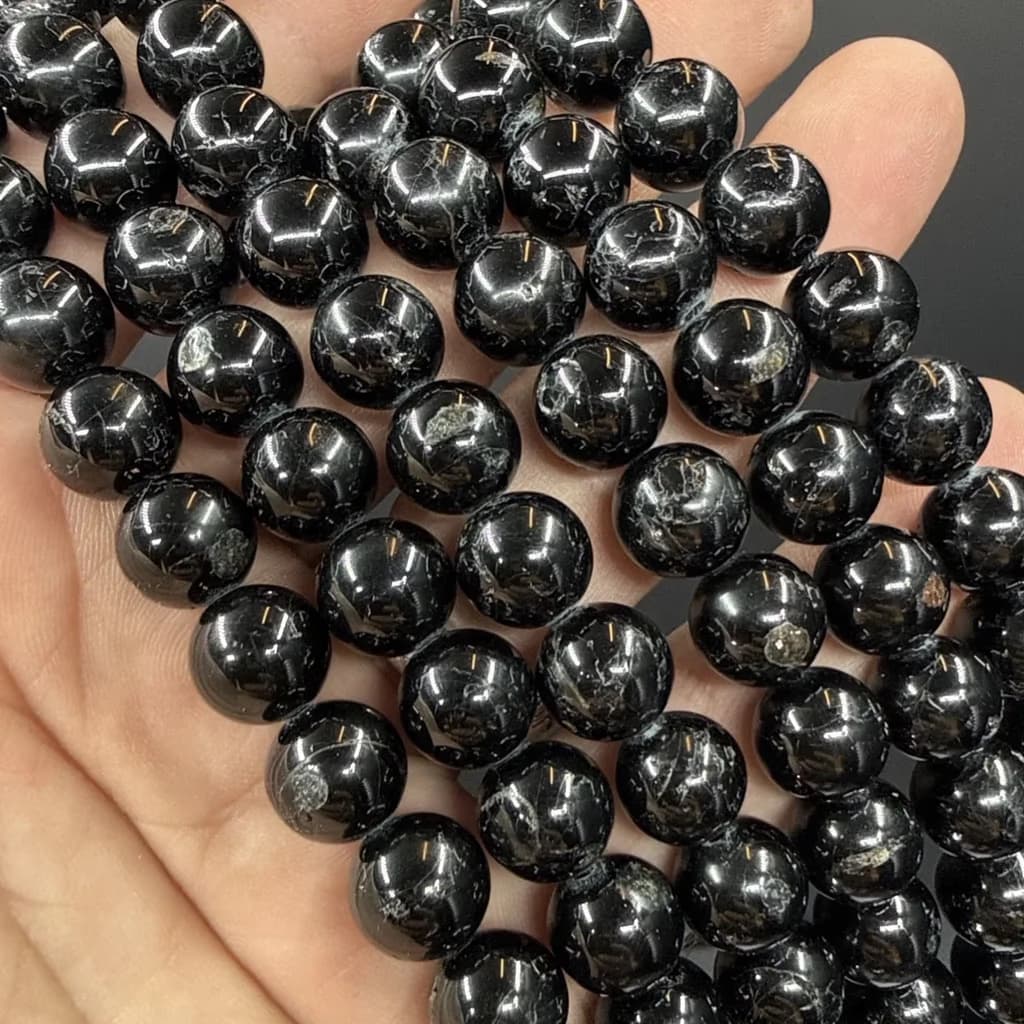 Siyah Tumalin Dizi 10 mm - Orijinal Doğal Taş ve Şifa Kristali Görsel 1