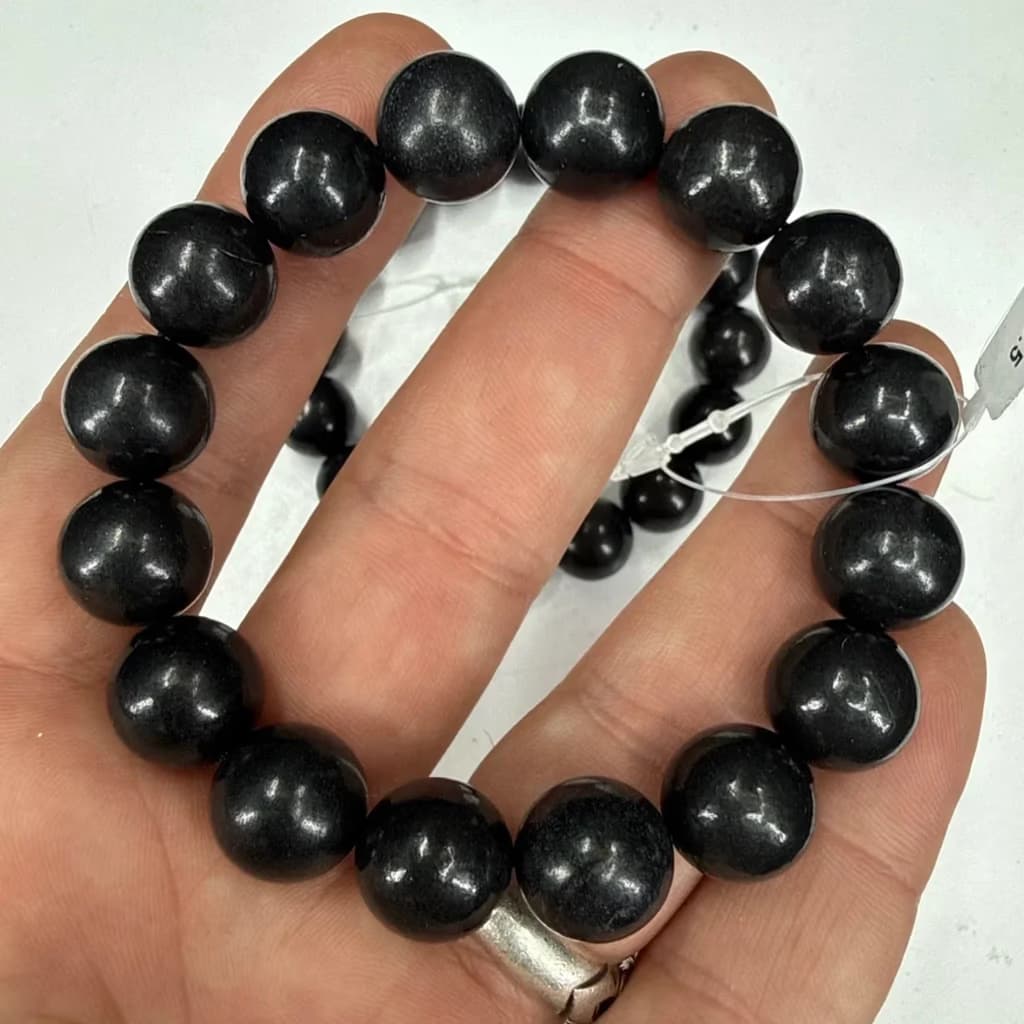 Şungit Bileklik 12mm - Orijinal Doğal Taş ve Şifa Kristali Görsel 1