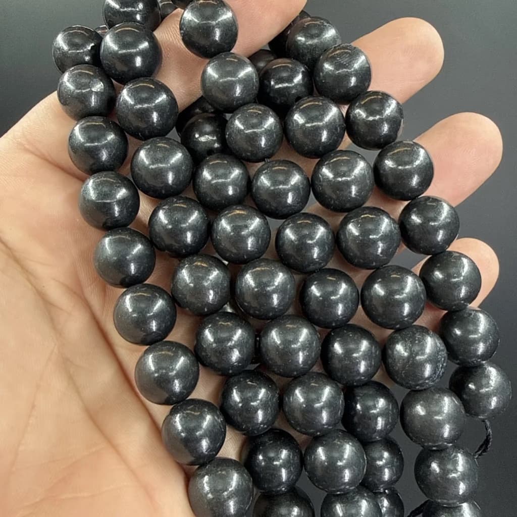 Şungit Dizi 12 mm - Orijinal Doğal Taş ve Şifa Kristali Görsel 1