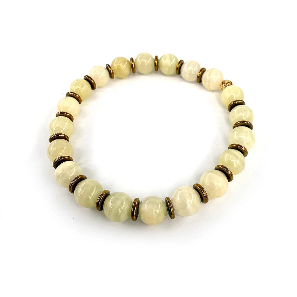 Yeşil Kalsit Bileklik 8mm Gold Hematit - Orijinal Şifalı Kristal - Görsel 1