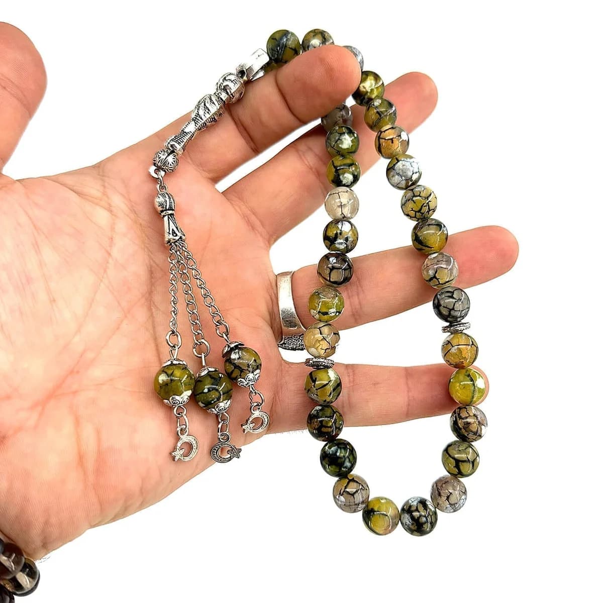Yosunlu Akik ( Moss Agate )Tesbih 10mm - Orijinal Şifalı Kristal - Görsel 1