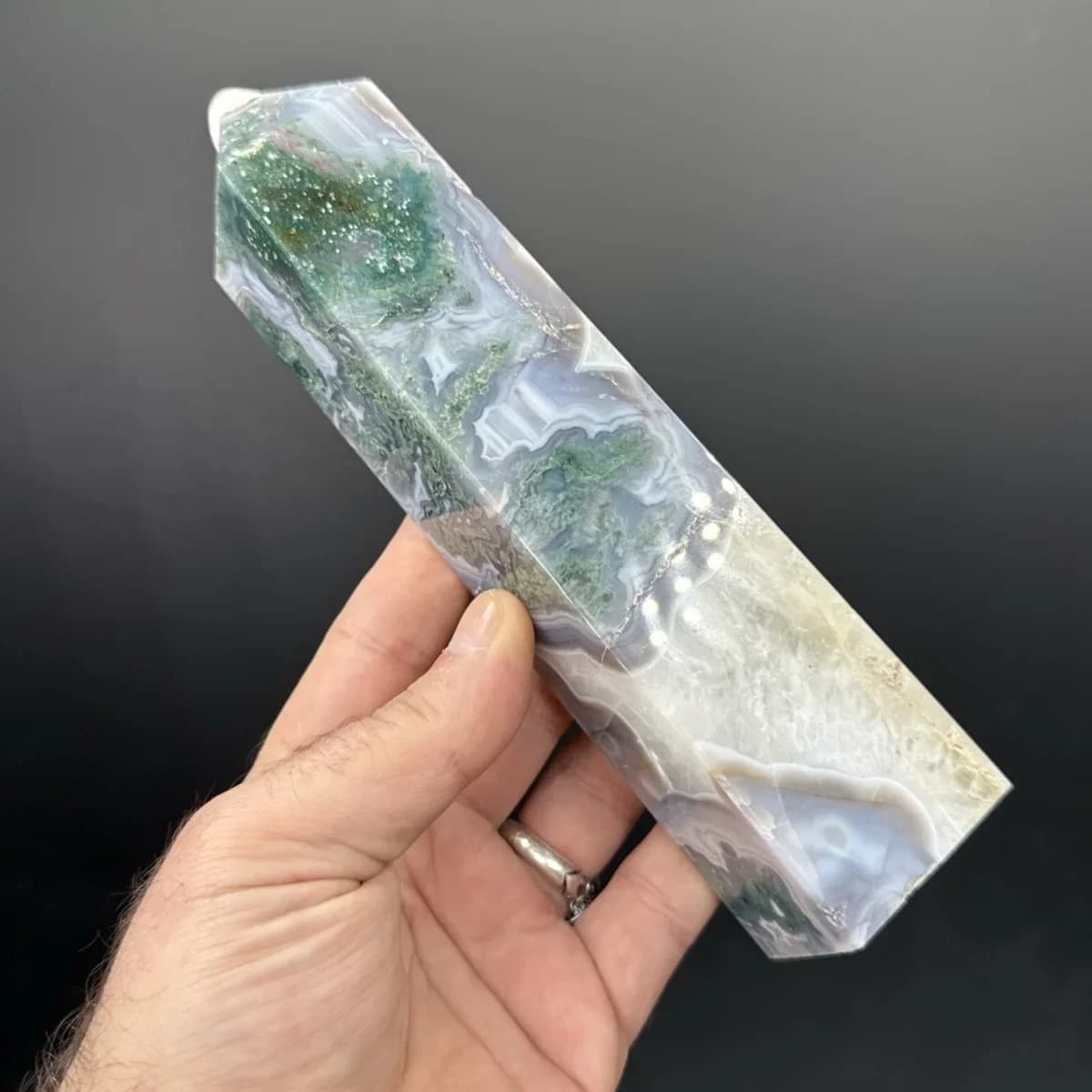 Yosunlu Akik Obelisk - Orijinal Şifalı Kristal - Görsel 1
