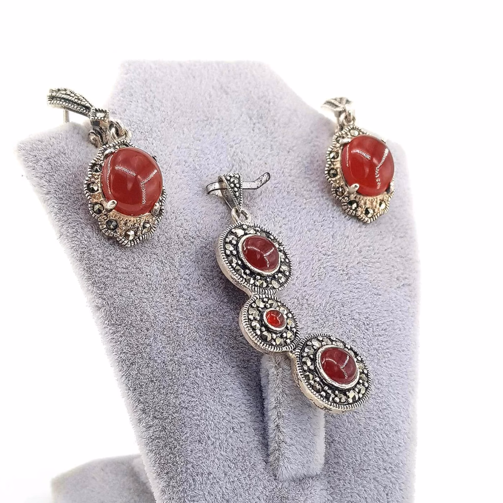 Akik / Markazit Set (Gümüş) İncele ve Satın Al Akik / Markazit Set (Gümüş) - Orijinal Doğal Taş ve Şifa Kristali Görsel 1