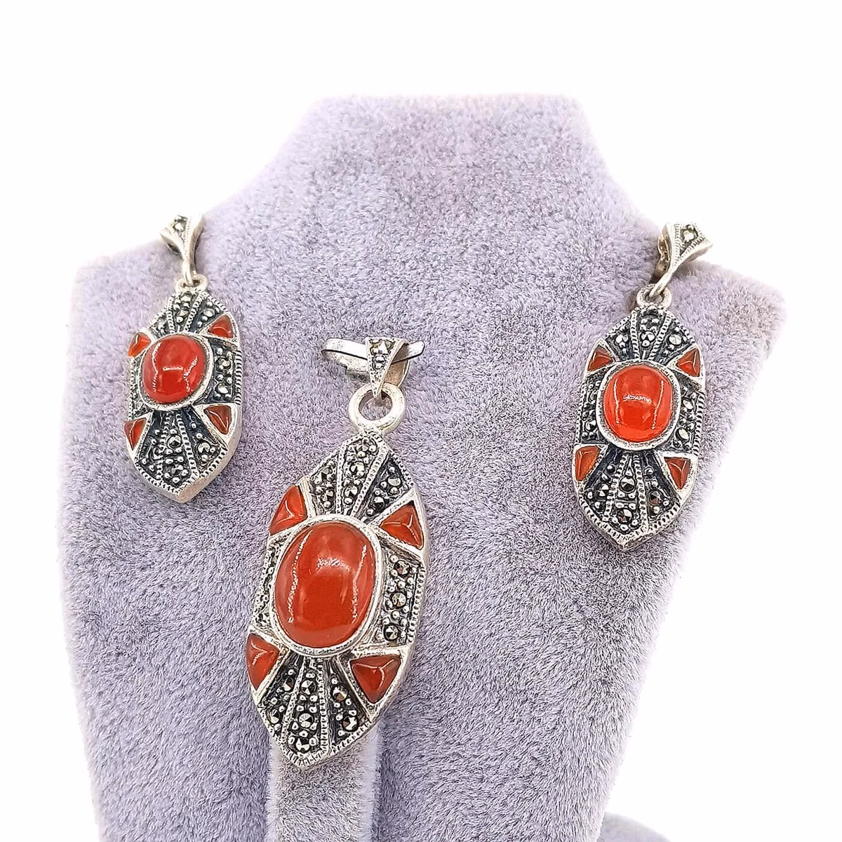 Akik / Markazit Set (Gümüş)