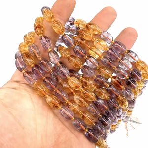 Ametist / Sitrin Arpa Dizi 8x11mm - Orijinal Şifalı Kristal - Görsel 1