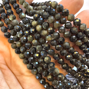 Dizi Obsidiyen Faset 6 mm - Orijinal Şifalı Kristal - Görsel 1