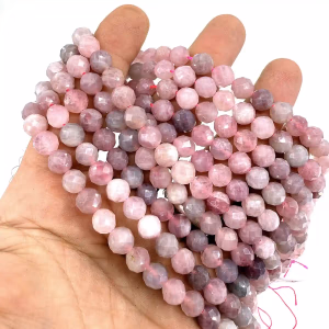 Madagaskar Pembe Kuvars Dizi Faset 8mm - Orijinal Şifalı Kristal - Görsel 1