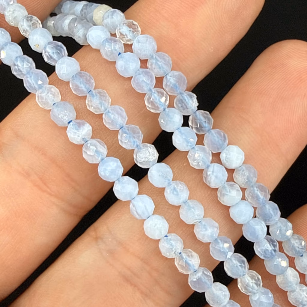 Mavi Kalsedon Dizi Faset 3mm - Orijinal Doğal Taş ve Şifa Kristali Görsel 1
