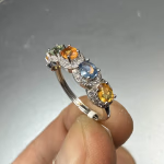 Multi Safir Yüzük Gümüş Orijinal Kristal Detay Görseli 4