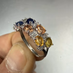 Multi Safir Yüzük Gümüş Orijinal Kristal Detay Görseli 2