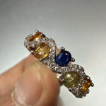 Multi Safir Yüzük Gümüş Orijinal Kristal Detay Görseli 4