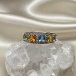 Multi Safir Yüzük Gümüş Orijinal Kristal Detay Görseli 1