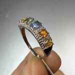 Multi Safir Yüzük Gümüş Orijinal Kristal Detay Görseli 5