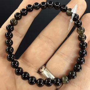 Obsidiyen Bileklik 6mm - Orijinal Şifalı Kristal - Görsel 1