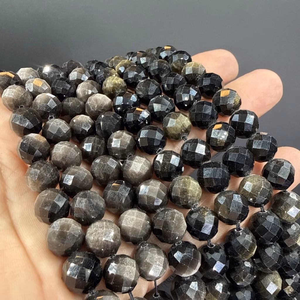Obsidiyen Dizi Faset 10 mm - Orijinal Doğal Taş ve Şifa Kristali Görsel 1
