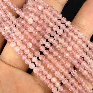 Pembe Kuvars Dizi Faset 3mm - Orijinal Şifalı Kristal - Görsel 1