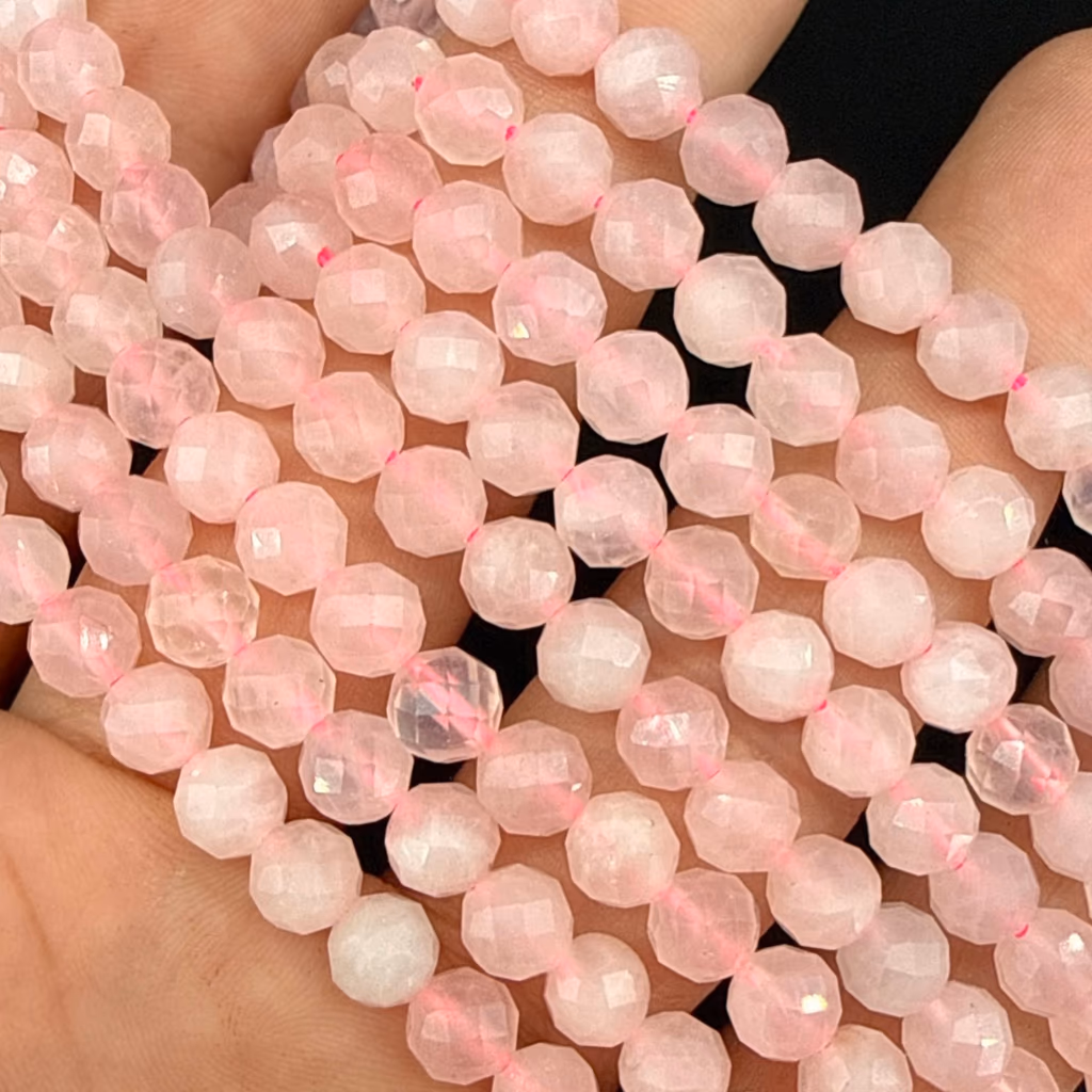 Pembe Kuvars Dizi Faset 6mm - Orijinal Doğal Taş ve Şifa Kristali Görsel 1