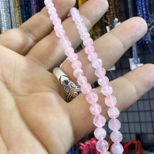 Pembe Kuvars Faset Dizi 6 mm - Orijinal Şifalı Kristal - Görsel 1