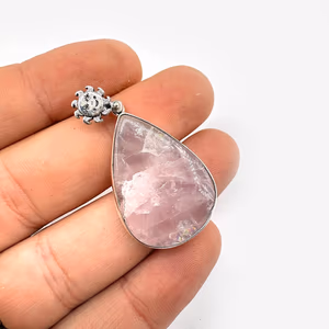 Pembe Kuvars Kolye Ucu Gümüş - Orijinal Şifalı Kristal - Görsel 1