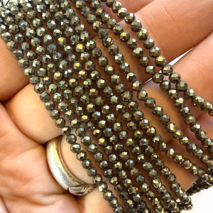 Pirit Dizi Faset 3 mm - Orijinal Şifalı Kristal - Görsel 1