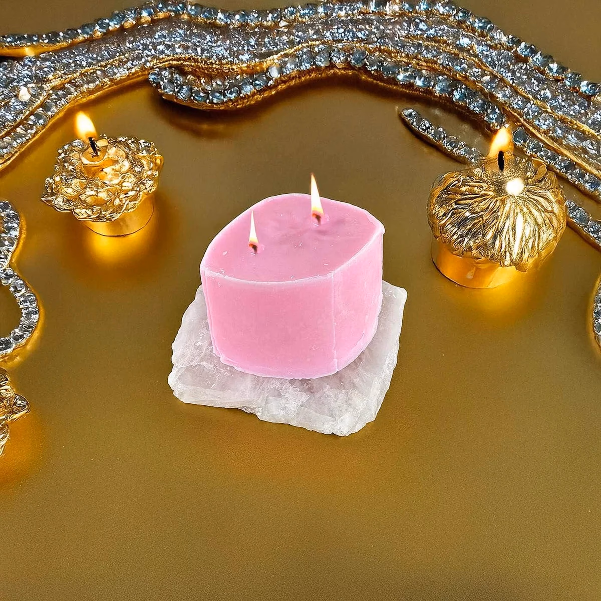 Premium Esanslı Sessiz Harmoni Pembe Kuvars Plaka Mum