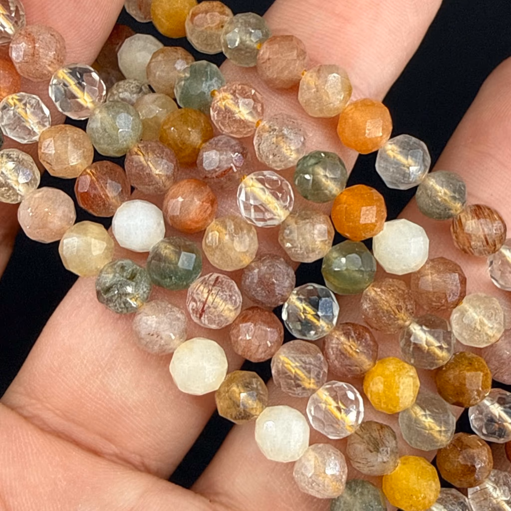 Rutil Kuvars Mix Faset 6mm - Orijinal Doğal Taş ve Şifa Kristali Görsel 1