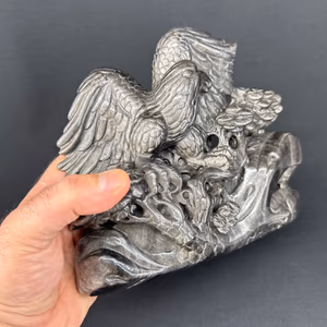 Silver Obsidiyen Kartal Obje - Orijinal Şifalı Kristal - Görsel 2