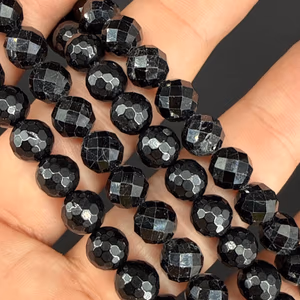 Siyah Turmalin Dizi Faset 8mm - Orijinal Şifalı Kristal - Görsel 1