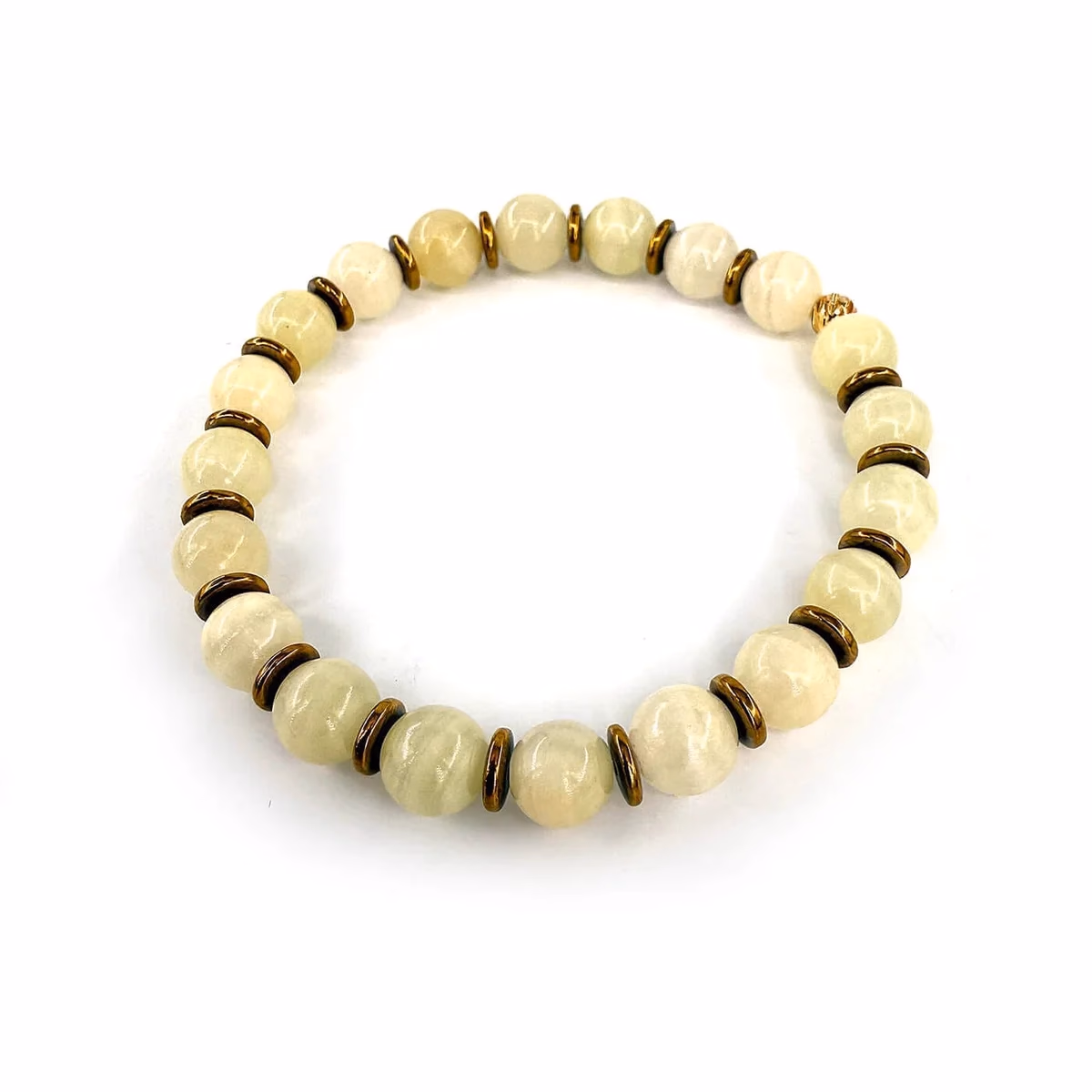 Yeşil Kalsit Bileklik 8mm Gold Hematit